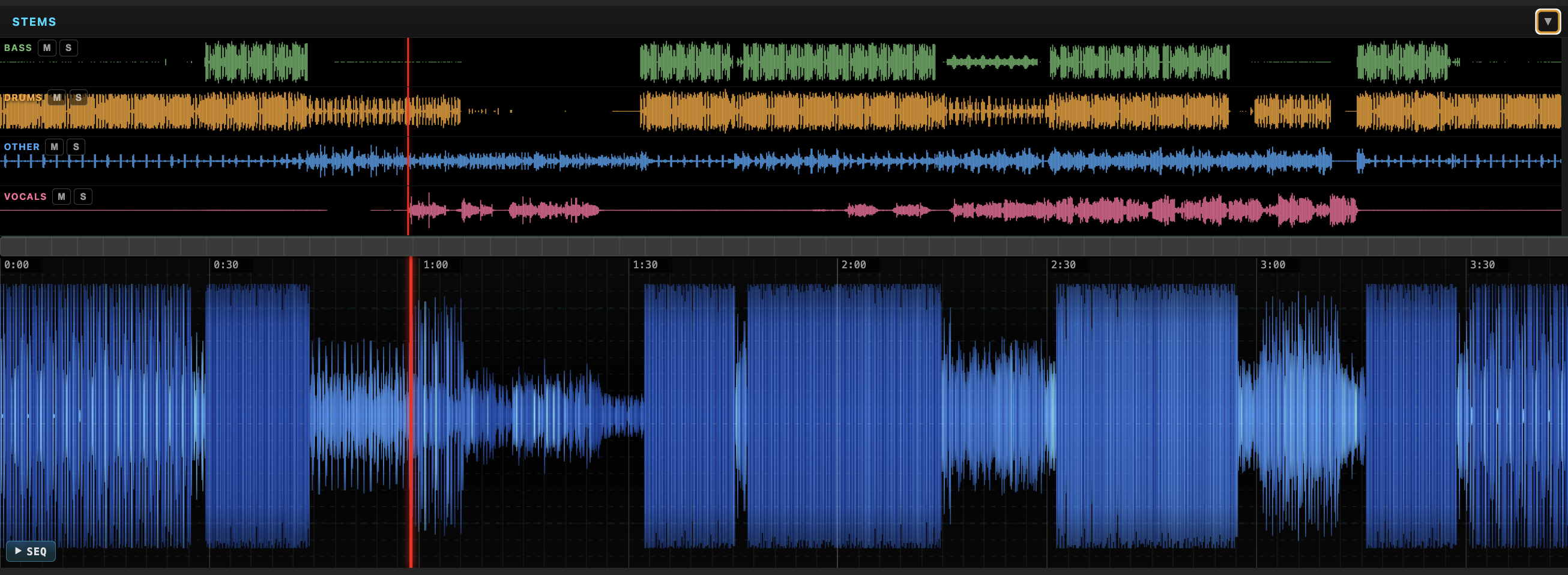 Cuedini AI stem separation - Vocals, Drums, Bass, Other