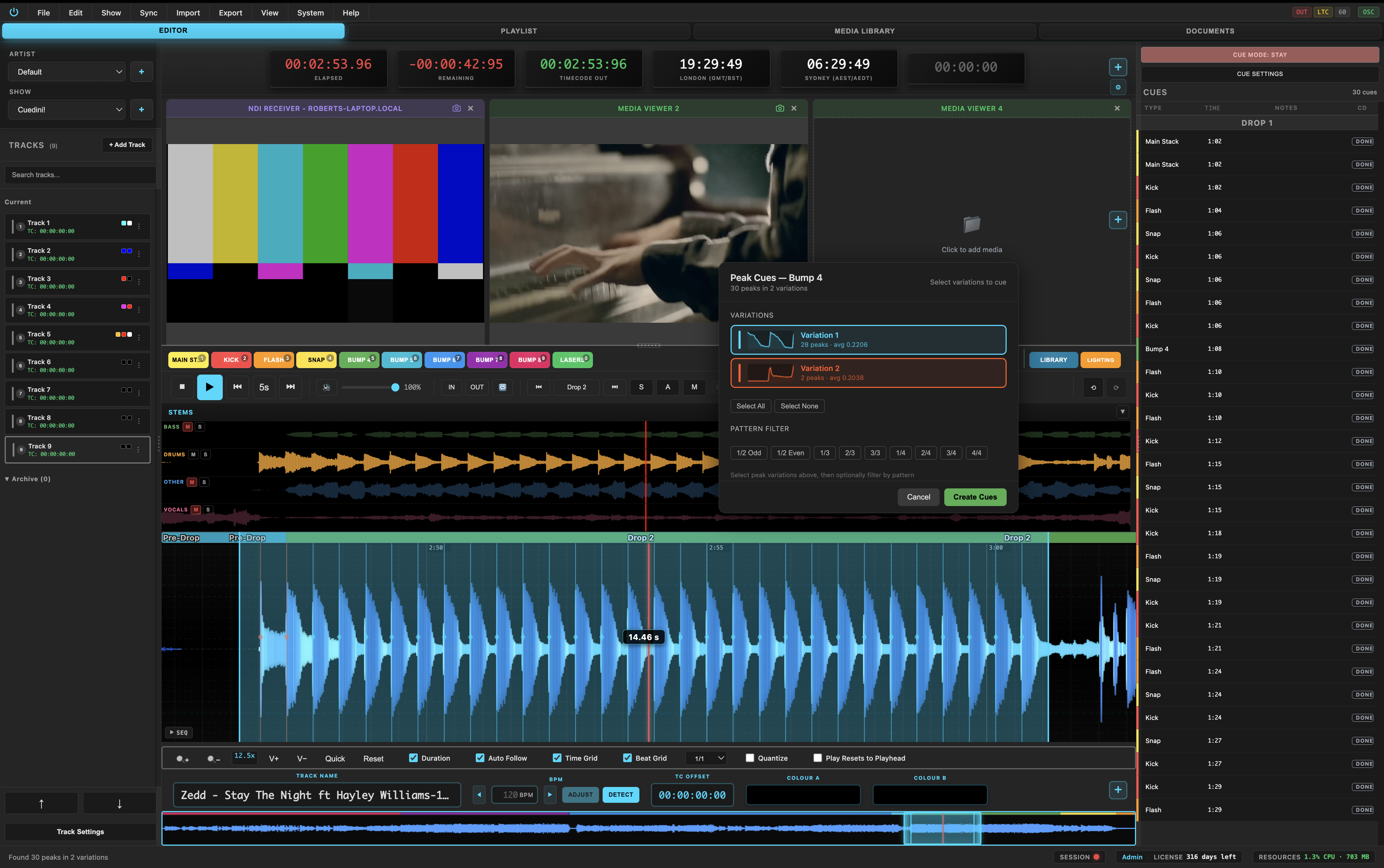 Cuedini automatic cue generation - peak detection and auto-generated cue markers across the waveform